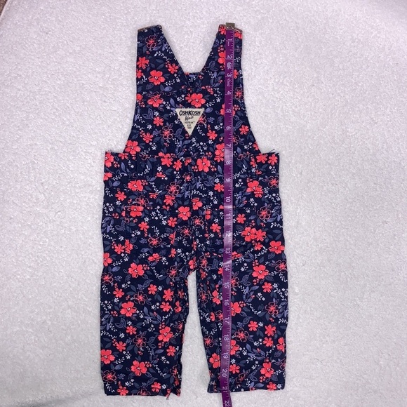 Oshkosh bright pink floral lightweight navy overalls 6m - Picture 5 of 7